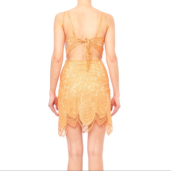FOR LOVE & LEMONS Orange Lace Tie Back Mini Dress - Picture 8 of 16